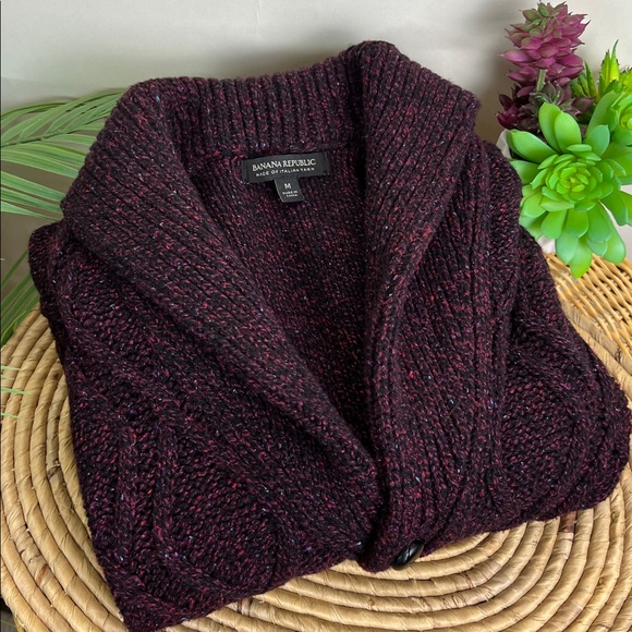 Banana Republic Cardigan Shawl Collar Wool Knit Medium Red Burgundy - Picture 1 of 9